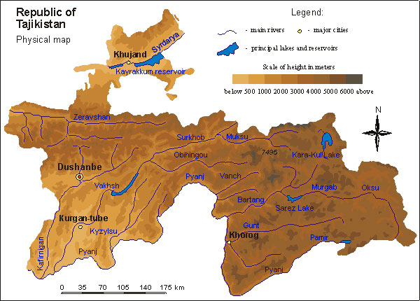 map of united states with rivers and lakes. Map of Tajikistan rivers and